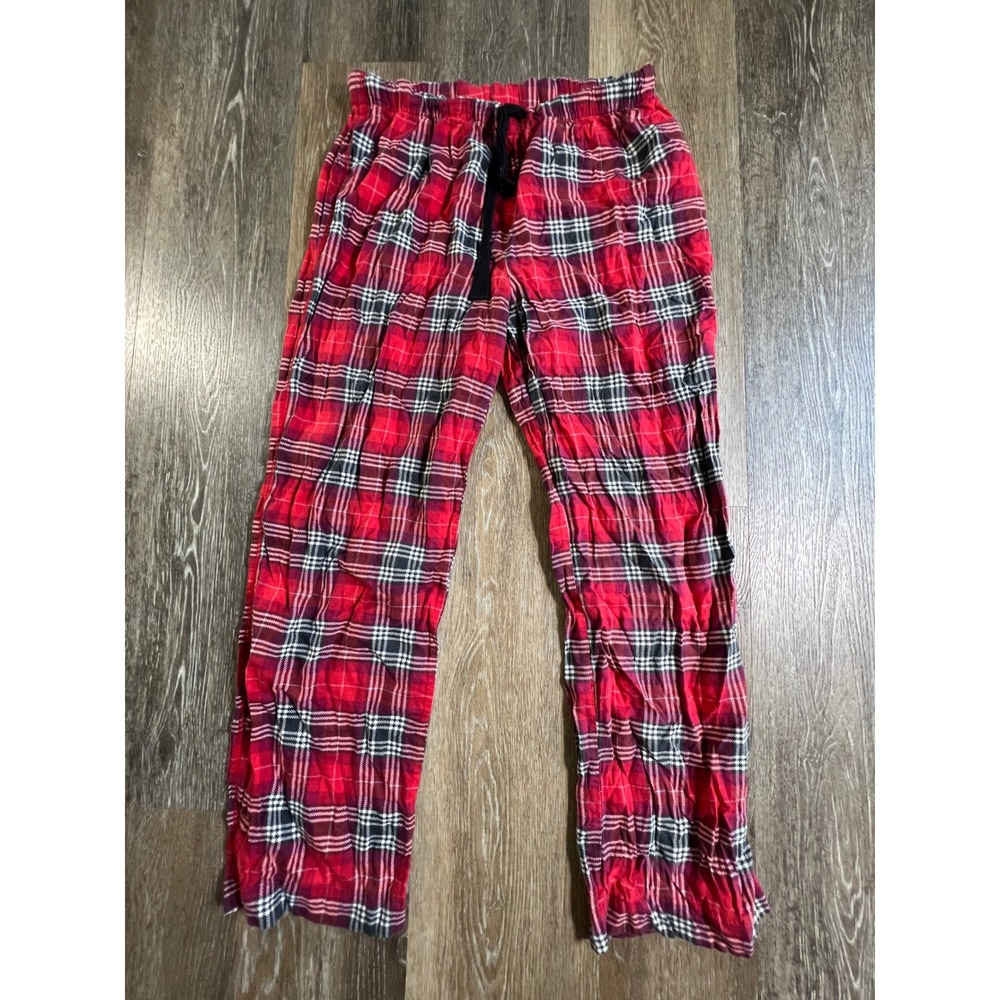 PINK Victoria's Secret Pajama Pants Women Medium Red Plaid Drawstring Sleepwear